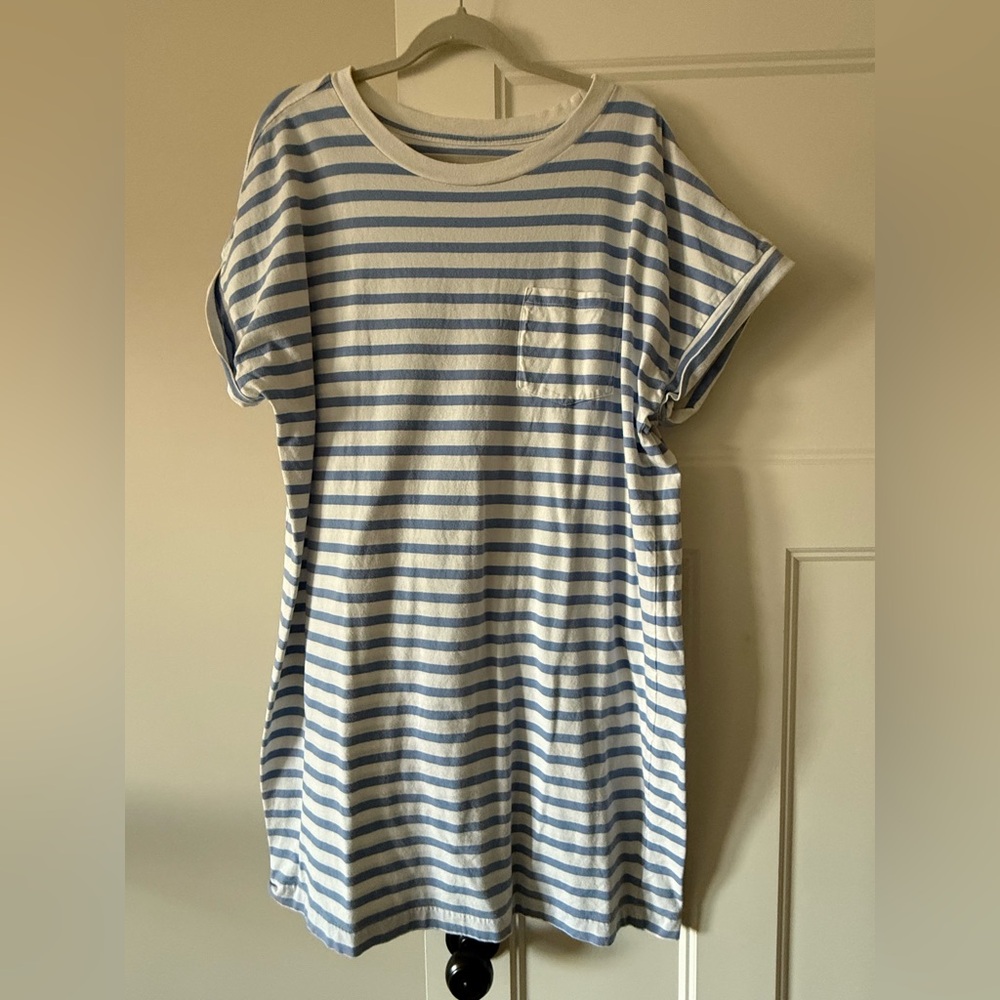 GAP Blue and White Striped Pocket Tee Dress - XL Tall